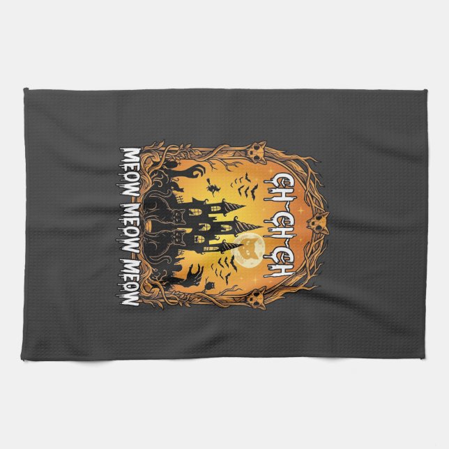 Ch Meow Halloween Haunted Castle_1 Tea Towel (Horizontal)