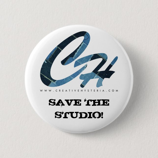 CH-SAVE THE STUDIO BUTTON-DENIM BLUE 6 CM ROUND BADGE (Front)