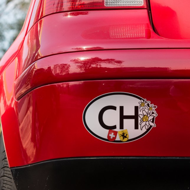 CH Swiss & Canton Schaffhausen Flags | Edelweiss  (Swiss oval car sticker)