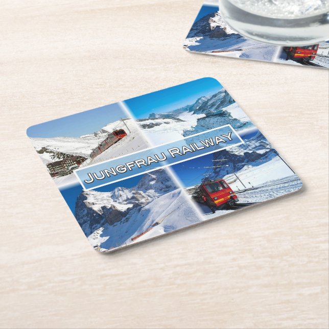 CH Switzerland -  Jungfrau Railway - Square Paper Coaster (Angled)