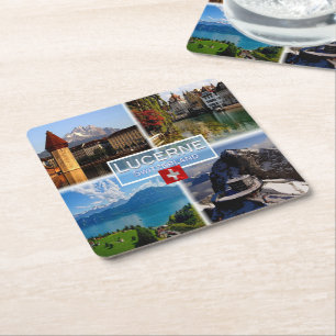 CH Switzerland - Lucerne - Chapel Bridge - Old Tow Square Paper Coaster