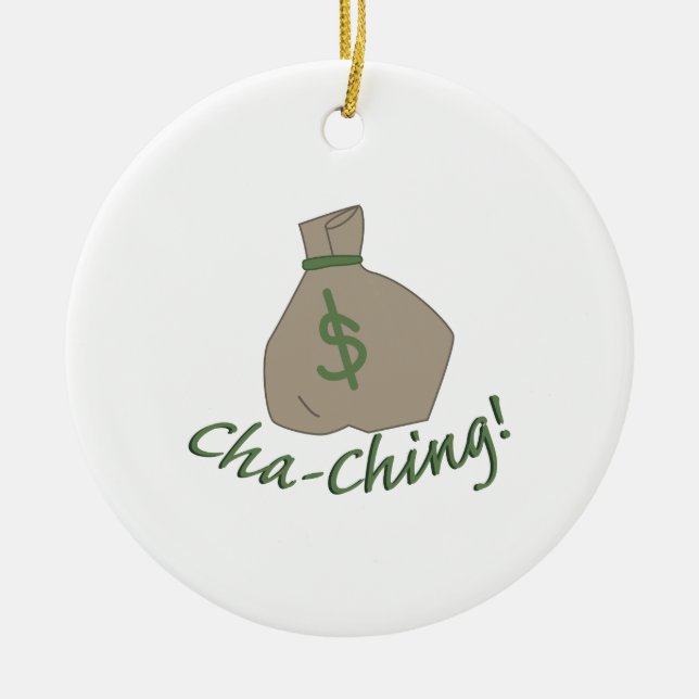 Cha-ching Bag Ceramic Tree Decoration (Front)