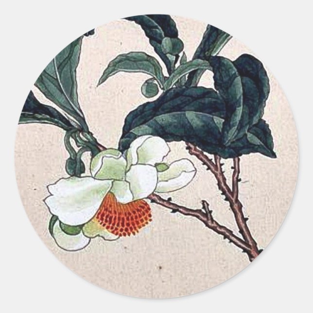Cha (tea) Ukiyo-e. Classic Round Sticker (Front)