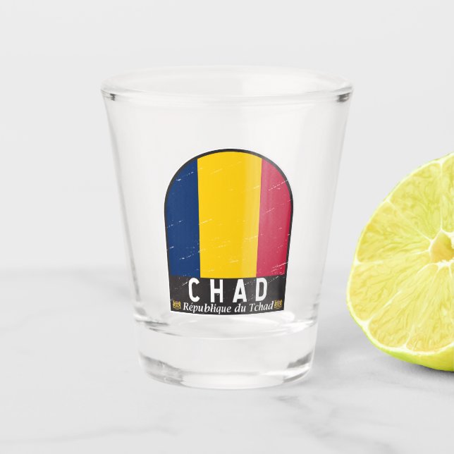 Chad Flag Emblem Distressed Vintage Shot Glass (Front)