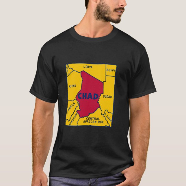 Chad Map in flag colours and Surrounding countries T-Shirt (Front)