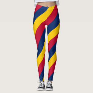 Chad National Flag Colours Diagonal Striped Leggings