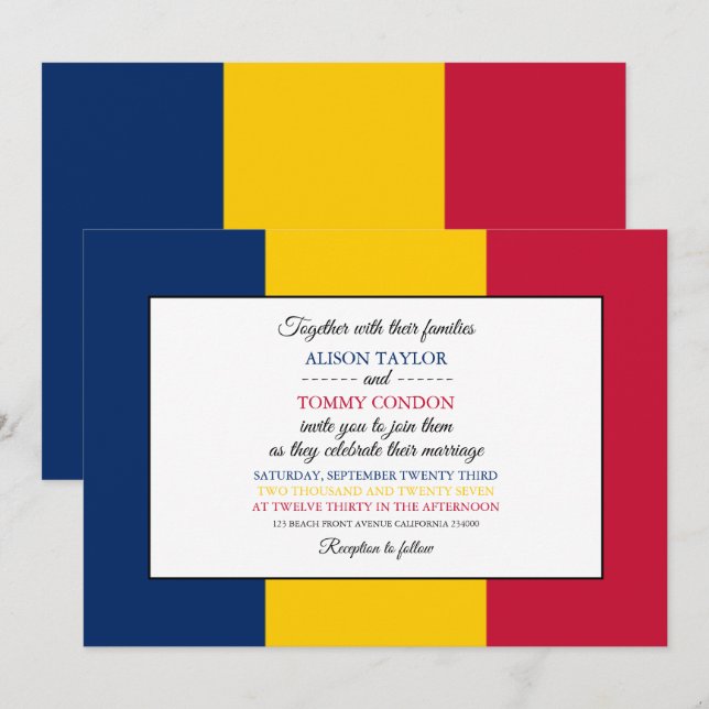 Chadian Flag, Flag of Chad Wedding Invitation (Front/Back)