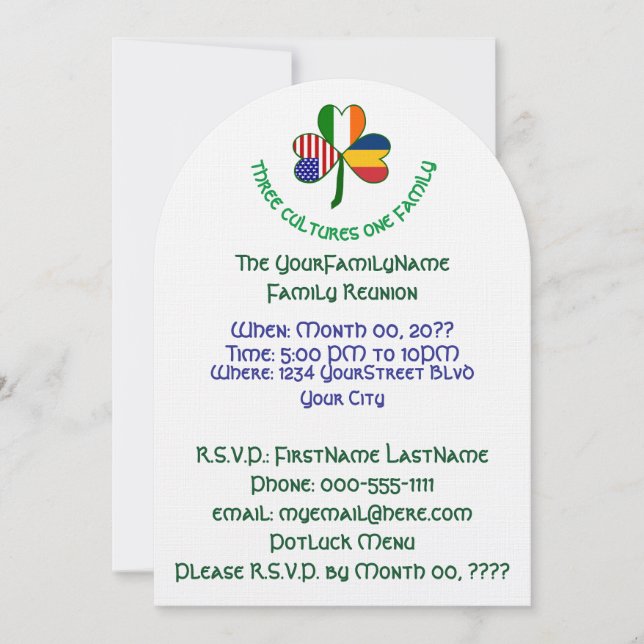 Chadian Irish USA Shamrock Family Reunion Invitation (Front)
