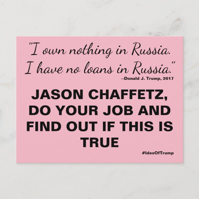Chaffetz Do Your Job Trump Russia Resistance Postcard (Front)