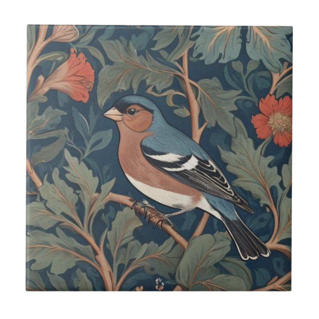 Chaffinch William Morris style Left facing Bird Tile (Front)