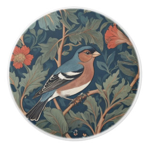 Chaffinch William Morris style Right facing Bird Ceramic Knob