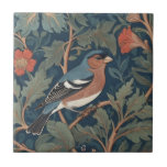 Chaffinch William Morris style Right facing Bird Tile<br><div class="desc">"country classic art nouveau", "chaf finch Chaffinch Bird", "sage green woodland animals", "british william morris ceramic tile", "leafy dark navy blue", "stylish red forest tree leaves", "right facing vintage english birds", "wildlife garden animal on branch", "nature floral flower botanical", "leaf flowers traditional antique"</div>