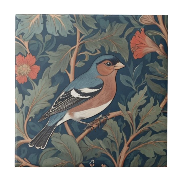 Chaffinch William Morris style Right facing Bird Tile (Front)