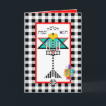Chag Chanukkah Sameach Hanukkiah Card<br><div class="desc">A colourful spinning dreidel is under a Hanukkiah and Magen David wishing Chag Hanukkah Sameach!  Interior is bordered and coordinated for your writing pleasure.  ~ karyn</div>