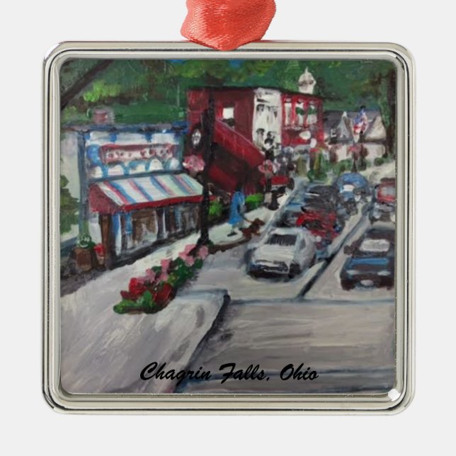 Chagrin Falls Ohio Street Scene Ornamnent Metal Tree Decoration (Front)