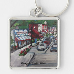 Chagrin Falls,Ohio Street Scene Painting Key Chain