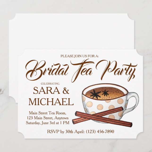 Chai Bridal Wedding Shower Teacup Tea Party Invitation (Front/Back)