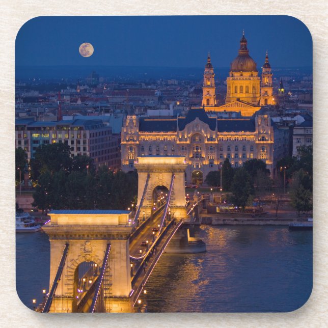 Chain Bridge and Full Moon at Night Coaster (Front)