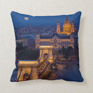 Chain Bridge and Full Moon at Night Cushion