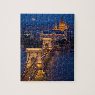 Chain Bridge and Full Moon at Night Jigsaw Puzzle