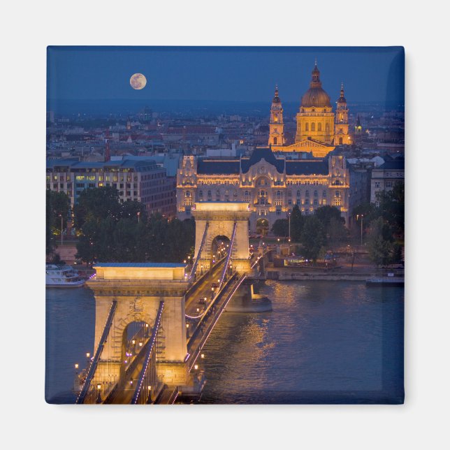 Chain Bridge and Full Moon at Night Magnet (Front)