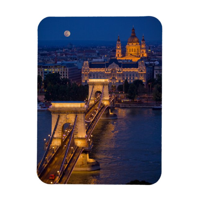 Chain Bridge and Full Moon at Night Magnet (Vertical)