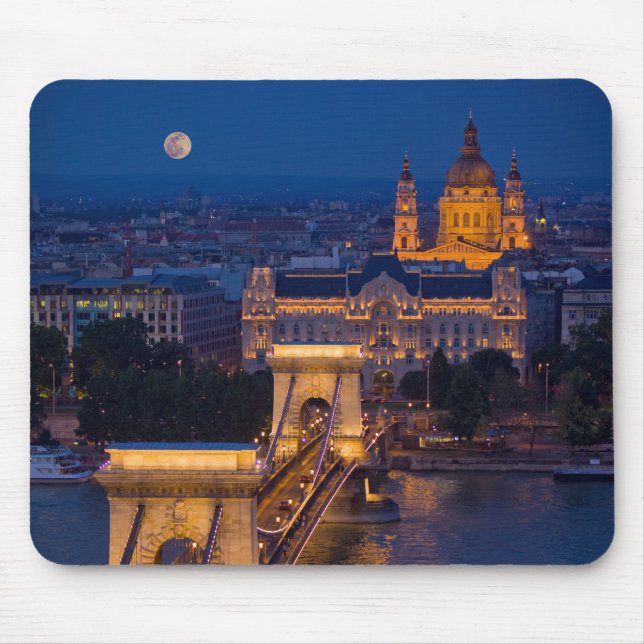 Chain Bridge and Full Moon at Night Mouse Mat (Front)