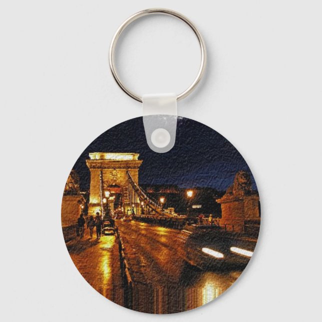 Chain Bridge(Budapest) at Night(1) Key Ring (Front)