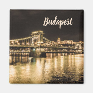Chain Bridge Budapest at Night with Buda Castle Magnet