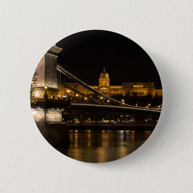 Chain Bridge with Buda Castle Hungary Budapest 6 Cm Round Badge (Front)