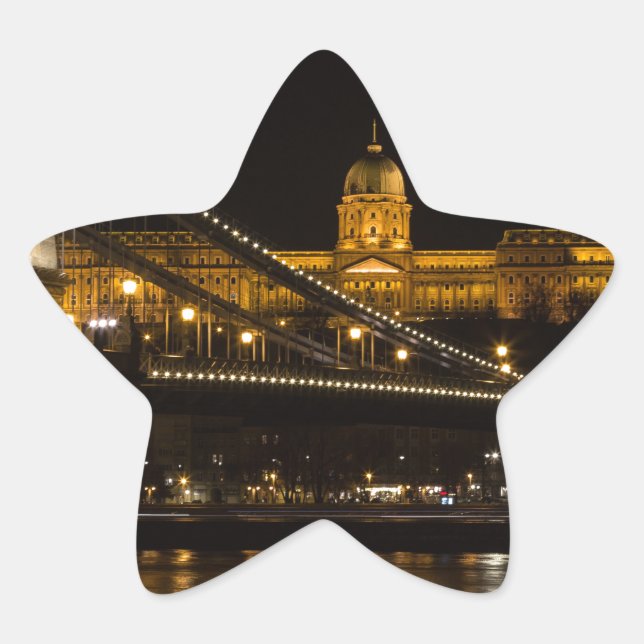 Chain Bridge with Buda Castle Hungary Budapest Star Sticker (Front)