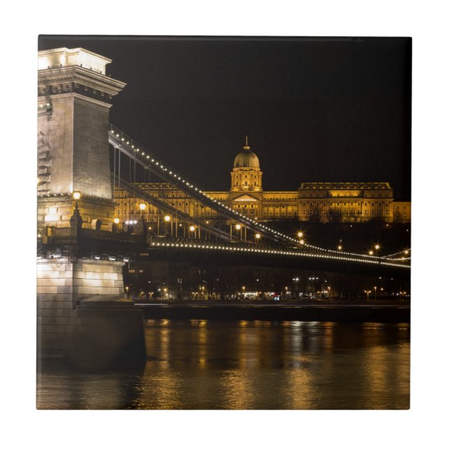 Chain Bridge with Buda Castle Hungary Budapest Tile (Front)