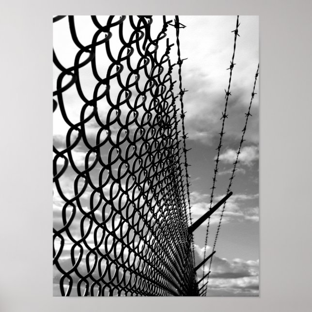 Chain Link Fence Art Photograph in Black & White Poster (Front)