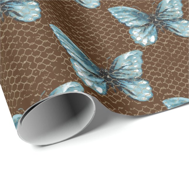 Chain Link Fence on Butterfly   Wrapping Paper (Roll Corner)