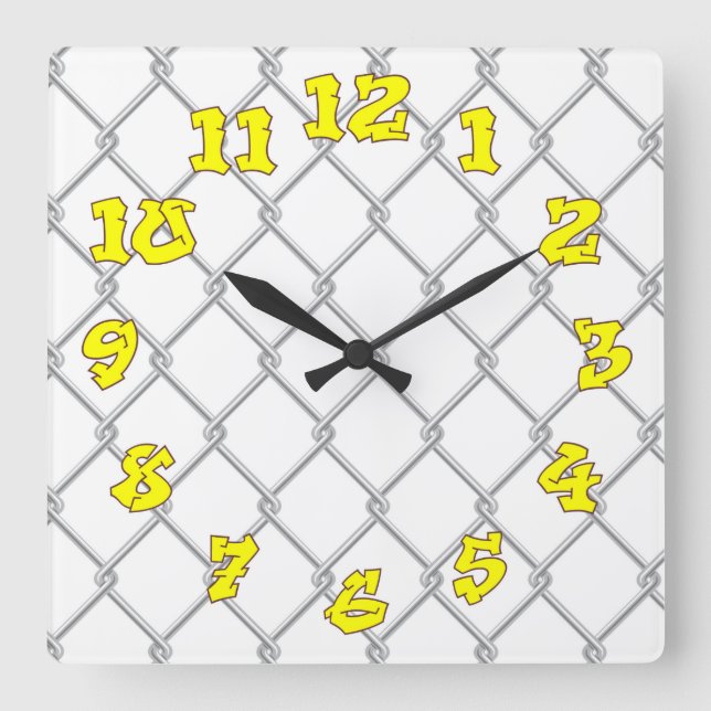 Chain Link Fence w/Graffiti Numbers Square Wall Clock (Front)