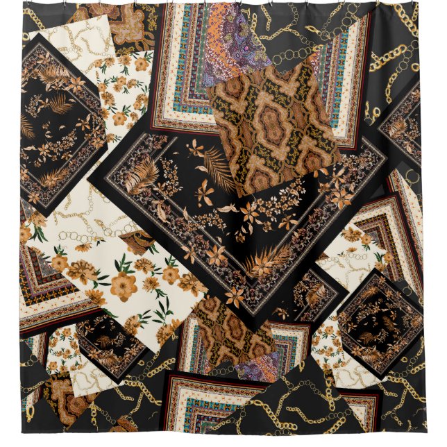 Chain, paisley, flowers: vintage patchwork. shower curtain (Front)