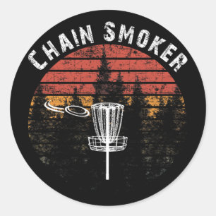 Chain Smoker Funny Disc Golf Frisbee Golfer Vintag Classic Round Sticker