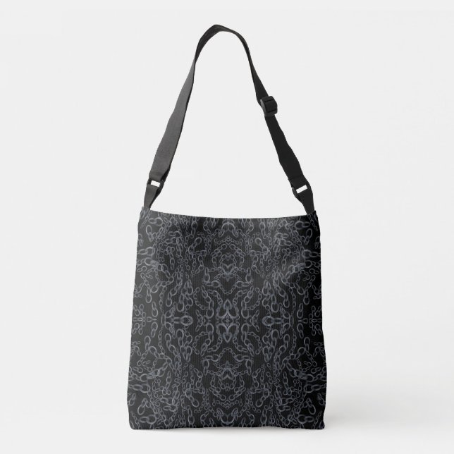 Chained Abstract Mirrored Image Gray On Black Art Crossbody Bag (Back)