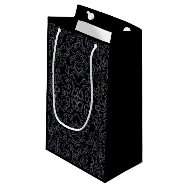 Chained Abstract Mirrored Image Gray On Black Art Small Gift Bag (Front Angled)