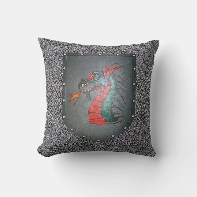 Chainmail Metal Shield Dragon Cushion (Front)