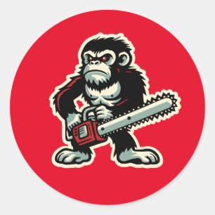 Chainsaw Chimp Classic Round Sticker