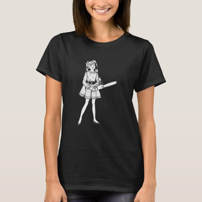 Chainsaw Girl Punk Goth Horror Fan T-Shirt (Front)