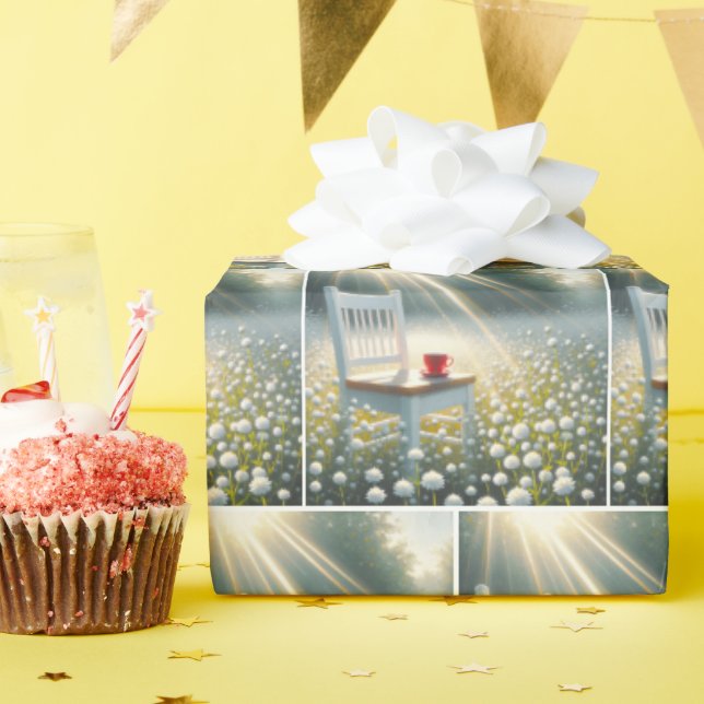 Chair And Red Cup In Wildflowers Wrapping Paper (Birthday Party)