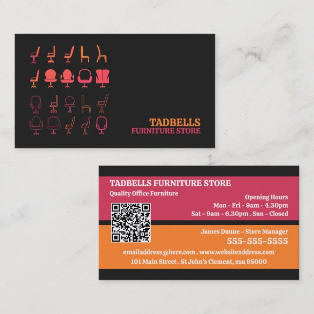 Chair Icons - Furniture Store Sales Business Card (Front/Back)