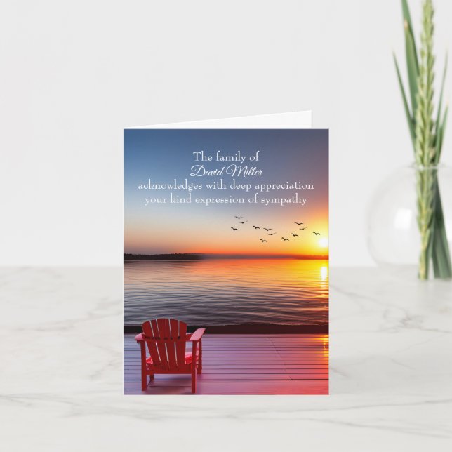 Chair On Lake Dock for Sympathy Thank You Card (Front)