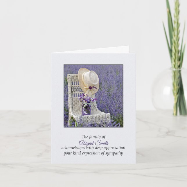Chair with Hat  and Flowers Sympathy Thank You Card (Front)