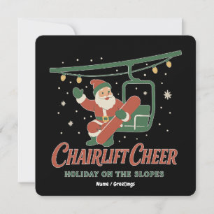 Chairlift Cheer Santa Retro Snowboard Christmas Invitation