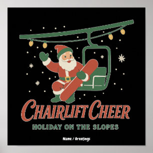 Chairlift Cheer Santa Retro Snowboard Christmas Poster