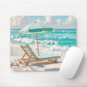 Chaise Lounge On White Ocean Sand Mouse Mat