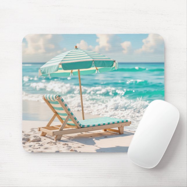 Chaise Lounge On White Ocean Sand Mouse Mat (With Mouse)